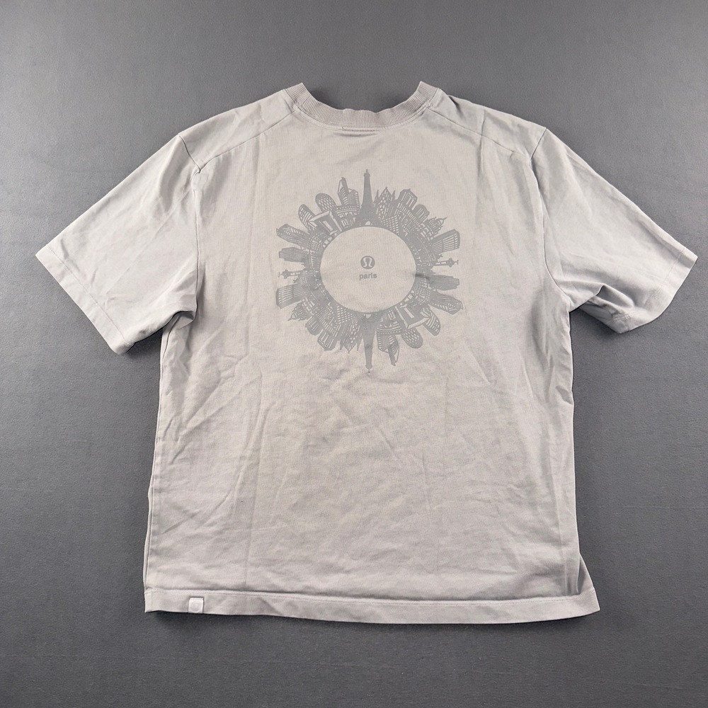 Lululemon Mens Heavyweight Cotton Jersey T-Shirt Paris Skyline Grey Short Sleeve